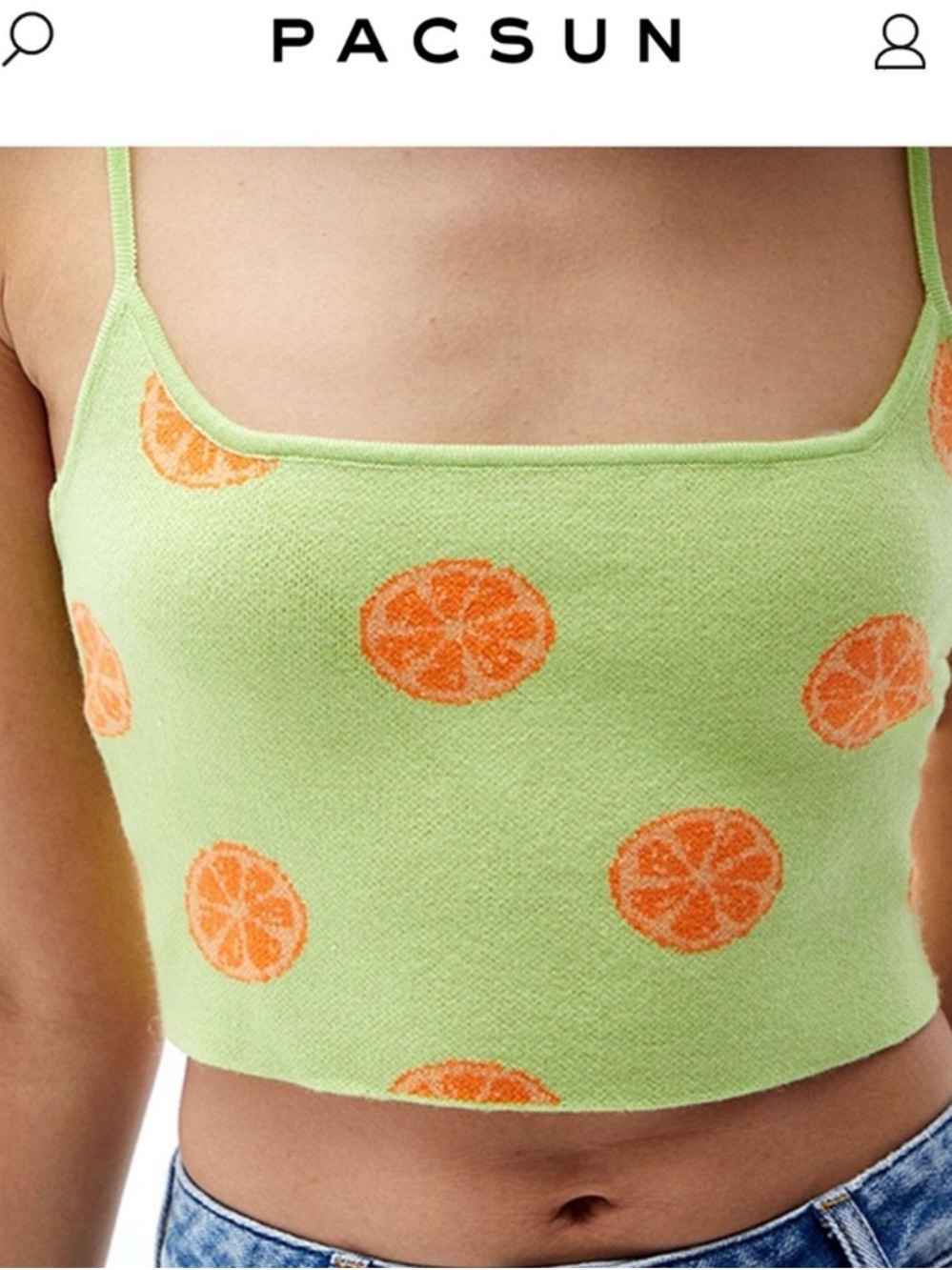 PacSun Lime Green Citrus Knit Camisole with Orange Motif